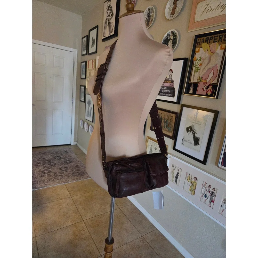 Free People We The Free Camden Leather Crossbody Bag Brown Grommet Strap NEW